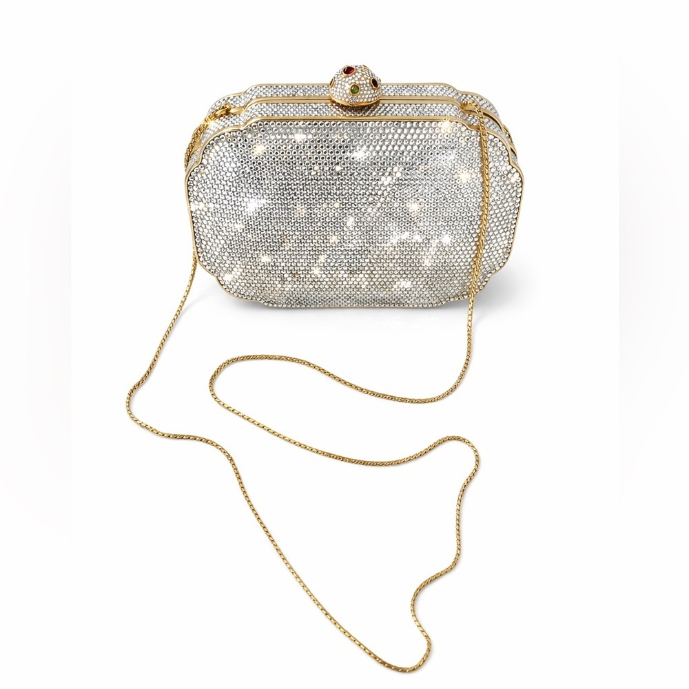 Judith Leiber Swarovski Crystal Minaudiere Clutch Full Set Evening Bag Chain - Picture 2 of 15